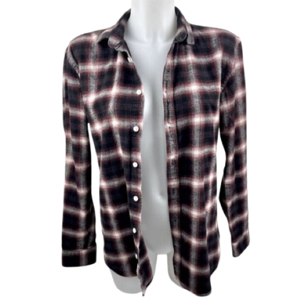 Frank & Oak Men’s Flannel Over Shirt in Red Black & White Plaid Size Medium